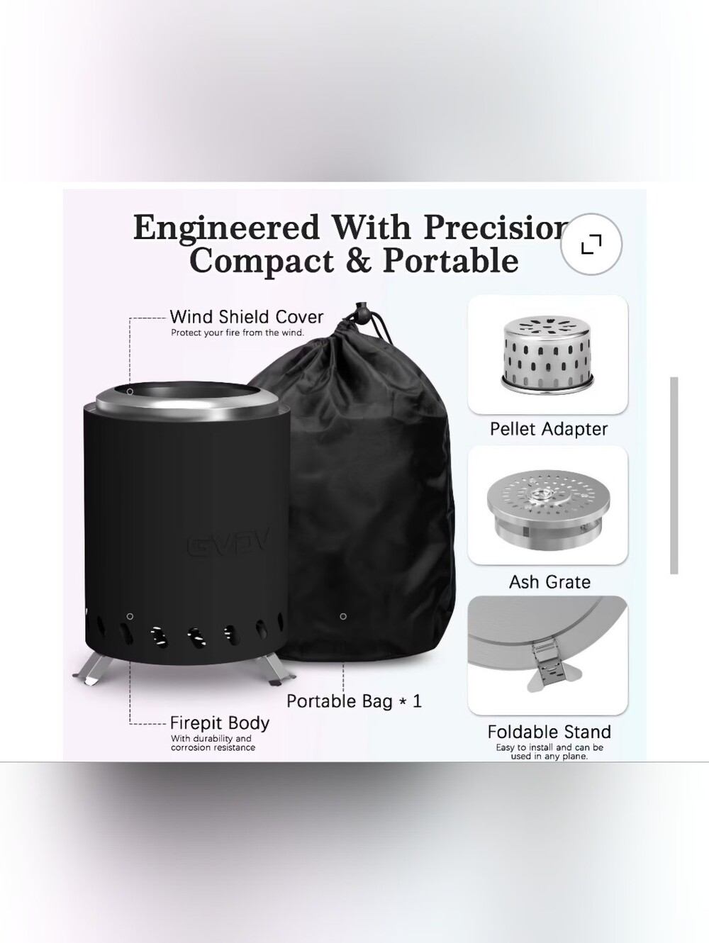 Tabletop Fire Pit 7.5" nib black Smokeless & Portable Mini Fire Bowl, Dual Fuel,